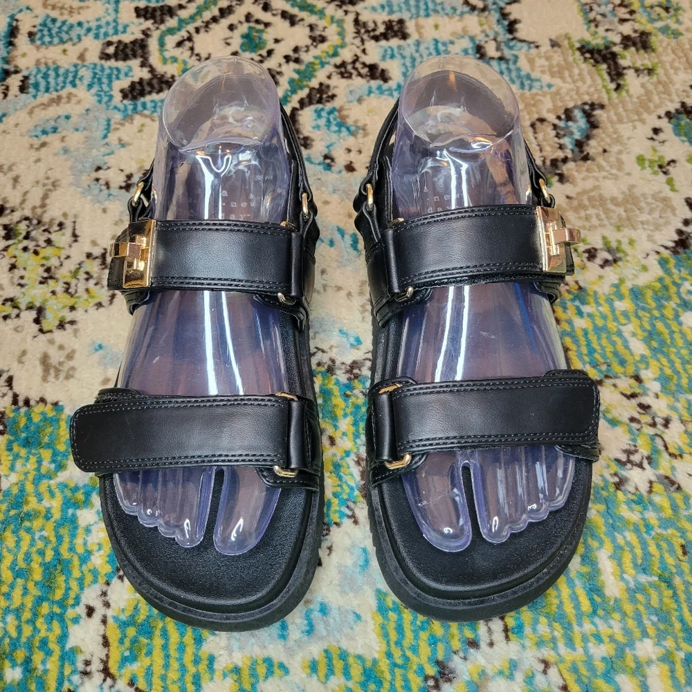 A New Day Jonie Gold Buckle Ankle Strap Mona Sandals, Size US 6.5 Womens‎